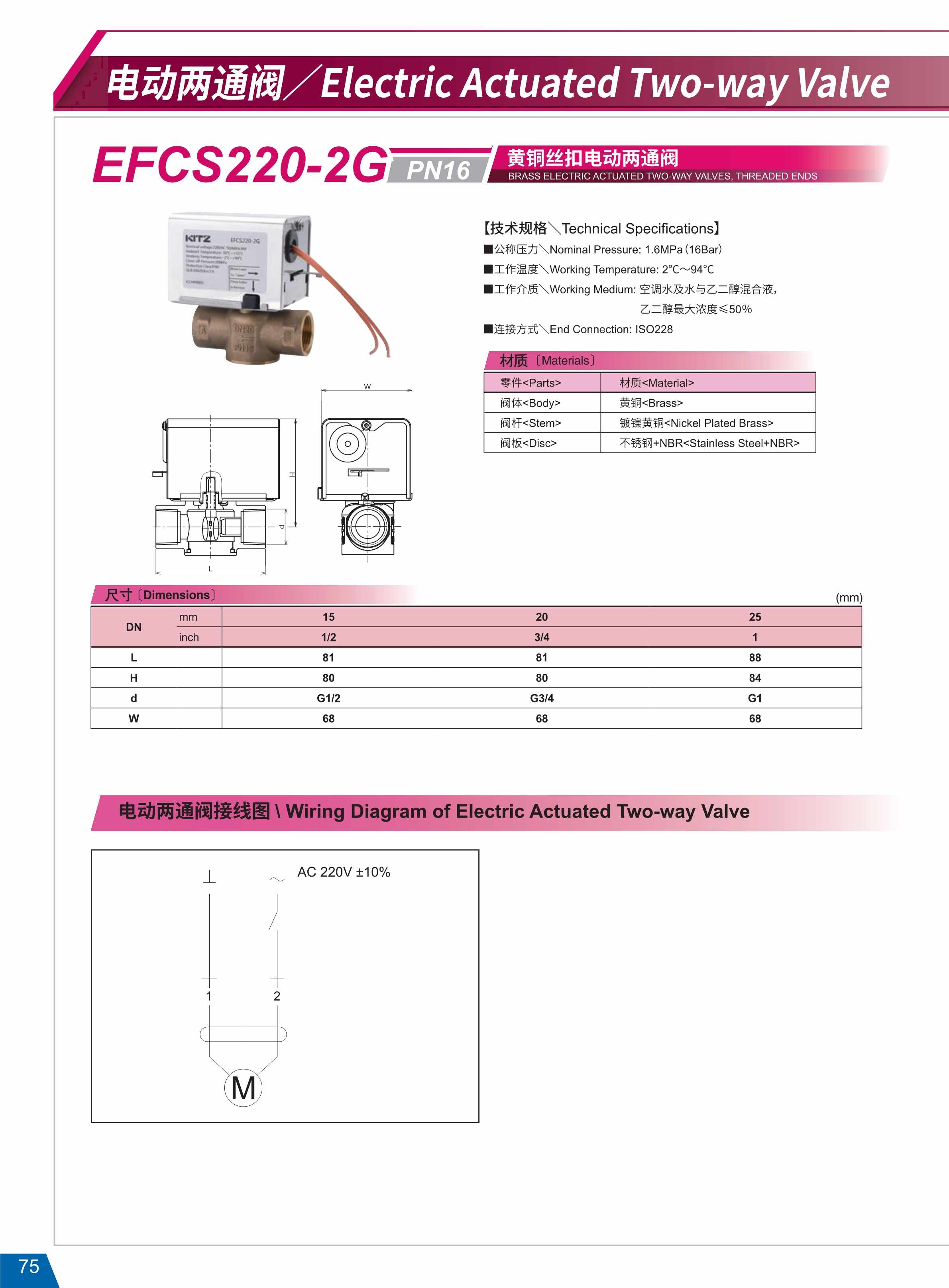 黃銅絲扣電動兩通閥 EFCS220-2G